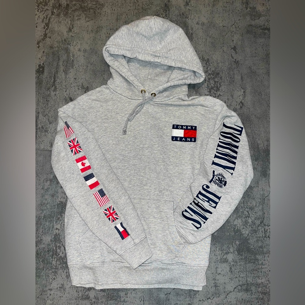 Vintage Tommy Hilfiger Flag Gray Hoodie for Men